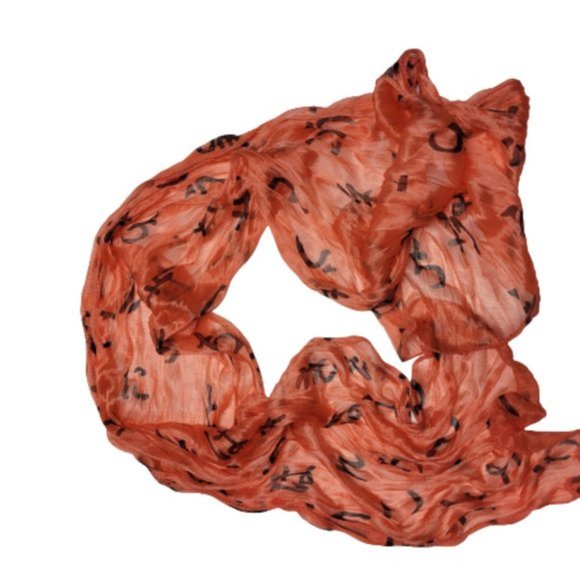 Coral Color Lightweight All Season Chinese Characters Crinkle Scarf - Picture 4 of 6